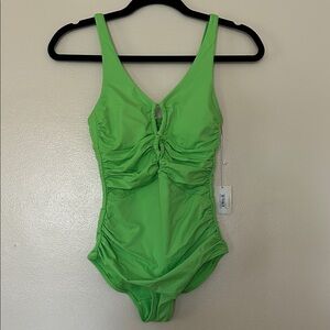 NWT Bare Necessities Neon Green Ruched One-Piece Swimsuit Size 8